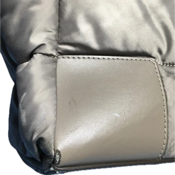 Tory Burch Nylon Ella Puffer Tote Handbag Taupe Gray - Picture 7 of 16